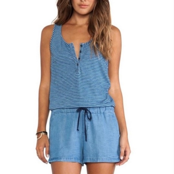 Splendid Chambray Stripe Denim Romper - Picture 1 of 7